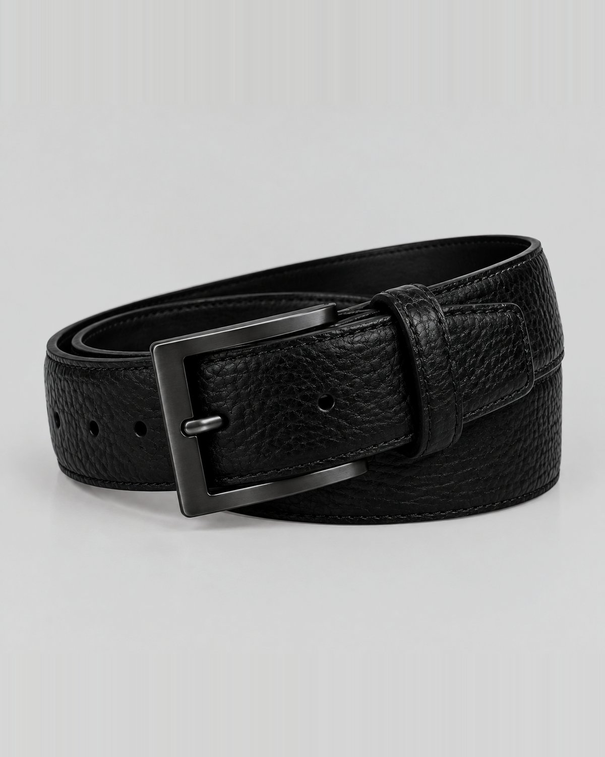 Black grained calf leather belt