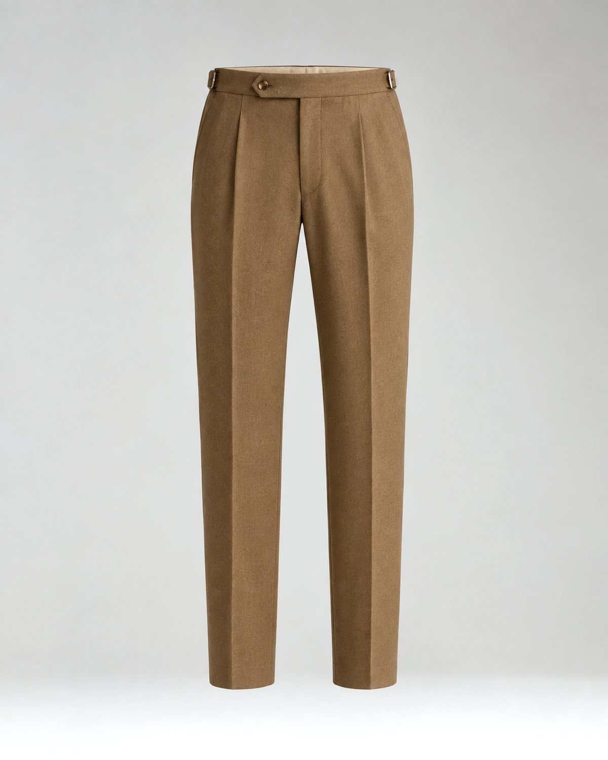 Camel high-twist wool pleated trouser