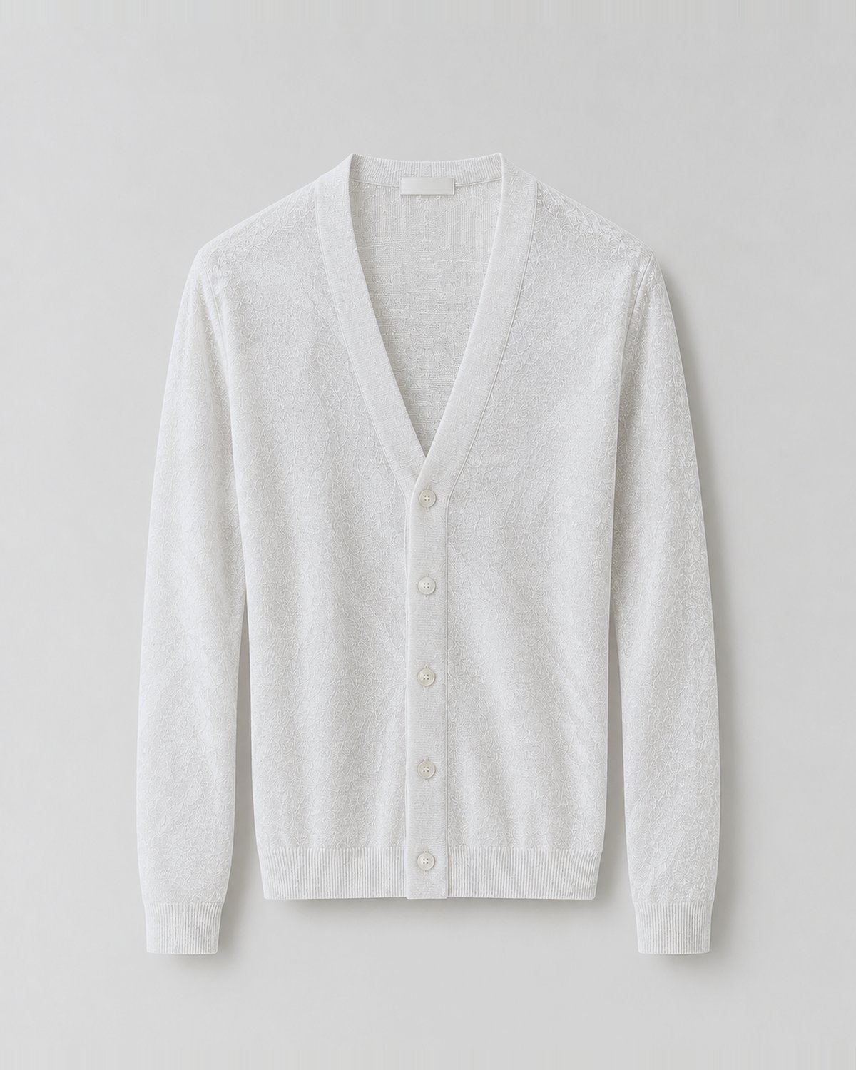 Ivory fine-gauge ribbed V-neck cardigan