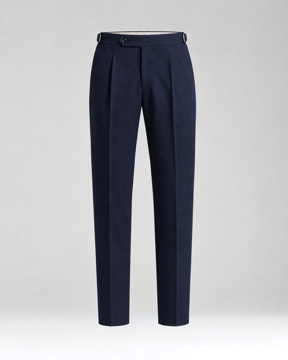 Navy high-twist wool pleated trouser