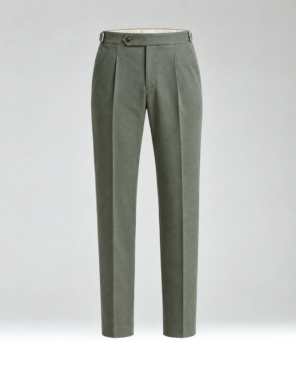 Olive wool and cotton pleated trouser