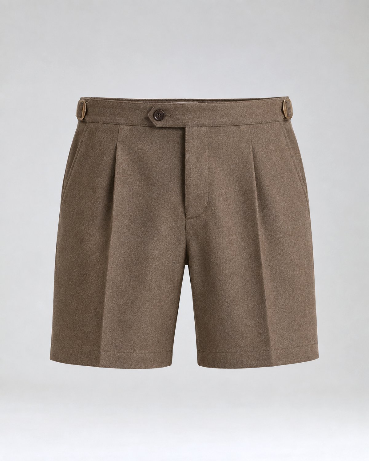 Taupe linen and wool pleated shorts